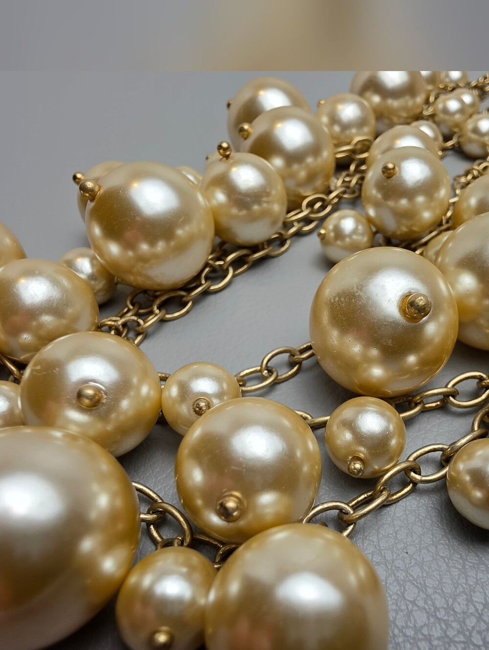 [J. Crew] Champagne Toned Multi-Strand Chunky Pearl Bubble Statement Necklace - Picture 10 of 16